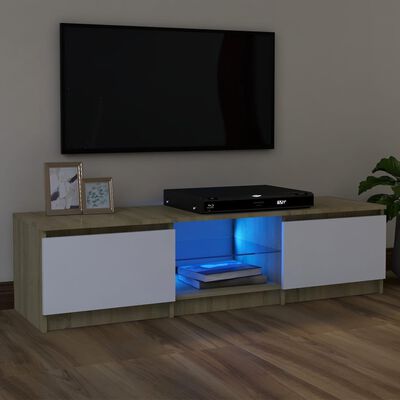 vidaXL tv-skab med LED-lys 120x30x35,5 cm hvid og sonoma-eg