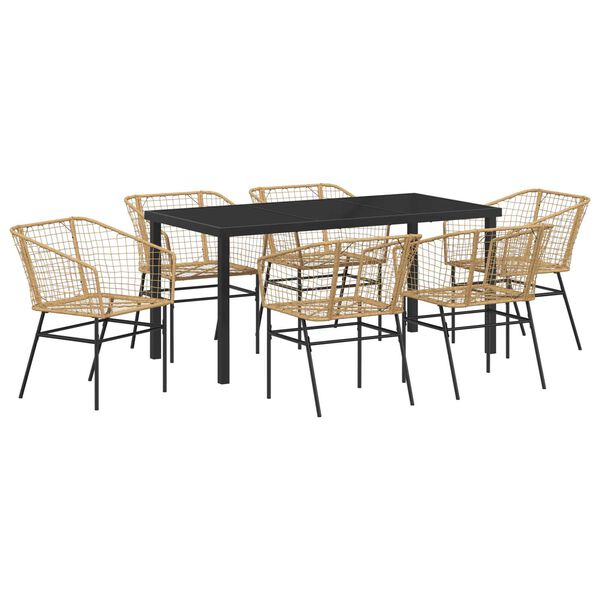 vidaXL Have Spisebordss&aelig;t 7 pcs Brun polyrattan