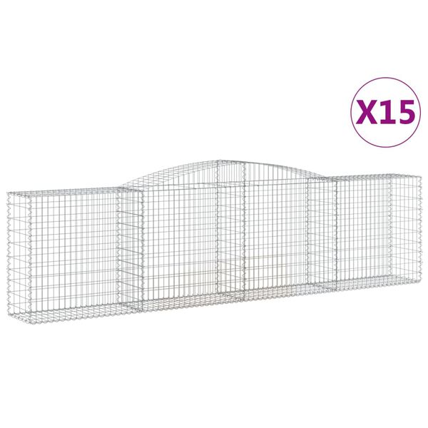 vidaXL buede gabionkurve 15 stk. 400x50x100/120 cm galvaniseret jern