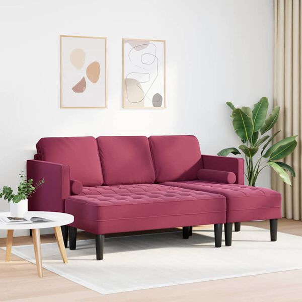vidaXL Sofa S&aelig;t med pude 2 pcs Vinr&oslash;d Polyester