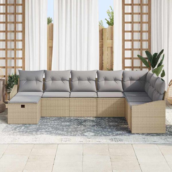 vidaXL Havesofa Sæt med pude 8 pcs Beige 55 x 62 x 69 cm Poly rattan