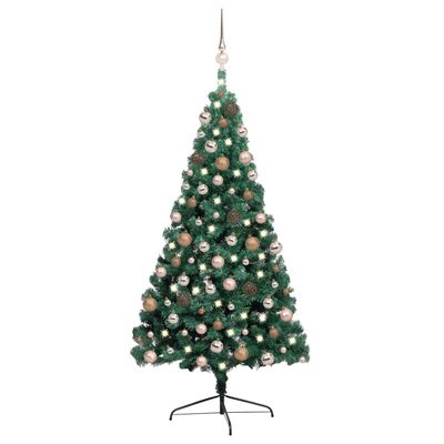 vidaXL kunstigt halvt juletræ med LED-lys og kuglesæt 240 cm grøn