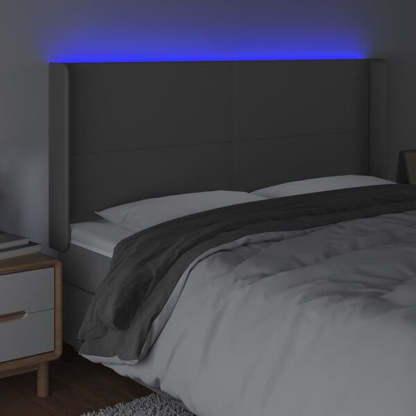 vidaXL sengegavl med LED-lys 203x16x118/128 cm kunstl&aelig;der gr&aring;