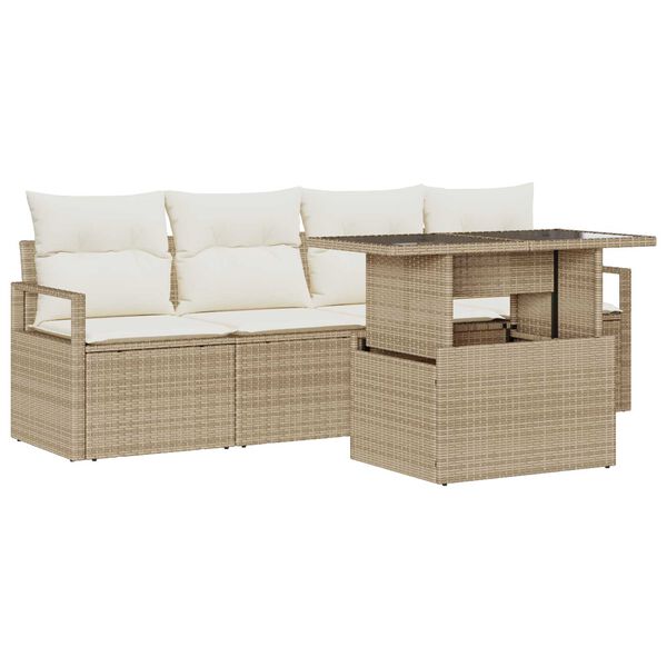 vidaXL Sofa S&aelig;t med pude 5 pcs beige og cremefarvet polyrattan
