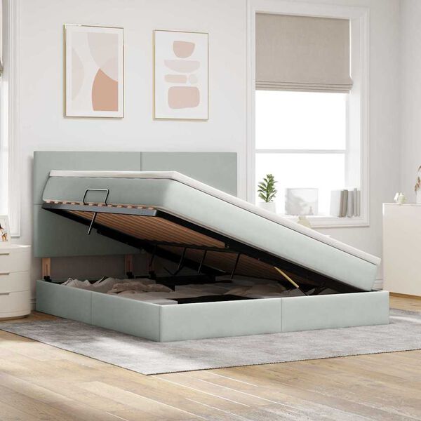 vidaXL Seng med opbevaring og madras Lysegr&aring; 180 x 200 cm Fl&oslash;jl