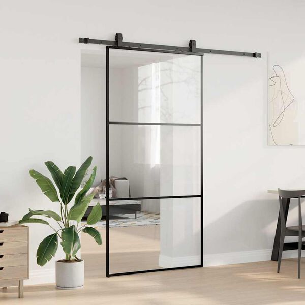 vidaXL skyded&oslash;r med hardwares&aelig;t 102x205 cm ESG glas sort