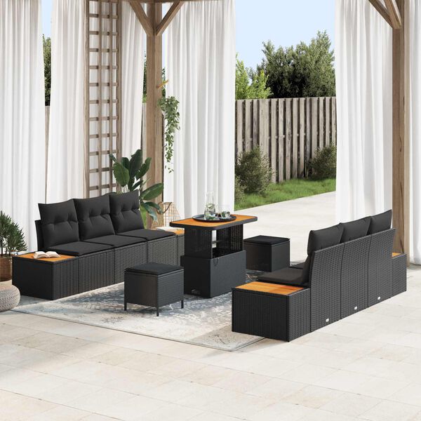 vidaXL Havesofa S&aelig;t 9 pcs Sort polyrattan