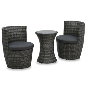vidaXL bistros&aelig;t 3 dele med hynder polyrattan gr&aring;