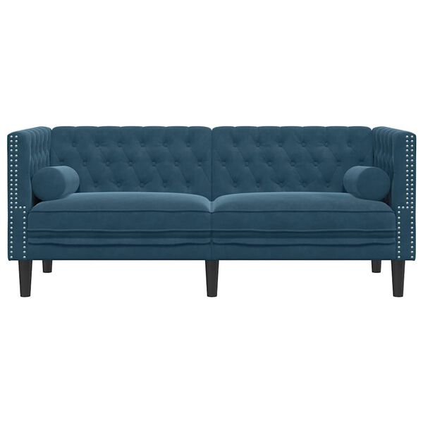 vidaXL 2-personers Chesterfield-sofa med bolsterpuder fl&oslash;jl bl&aring;