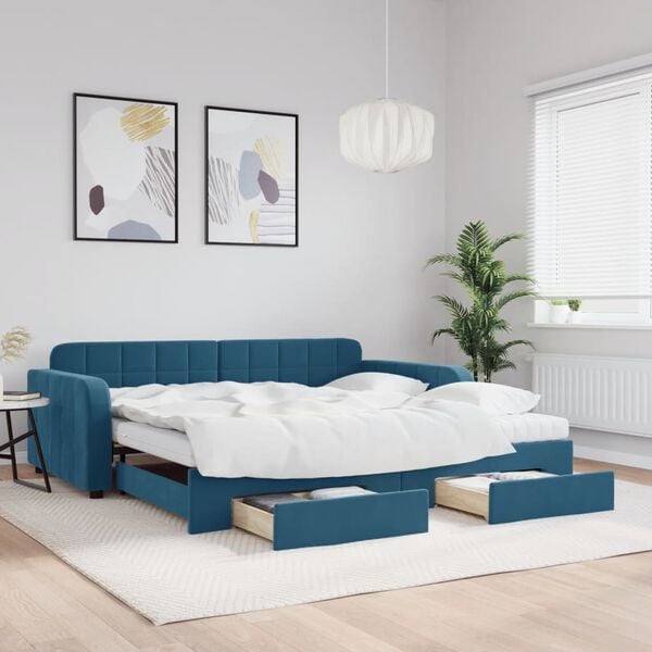 vidaXL daybed med udtr&aelig;k og skuffer 100x200 cm velour bl&aring;