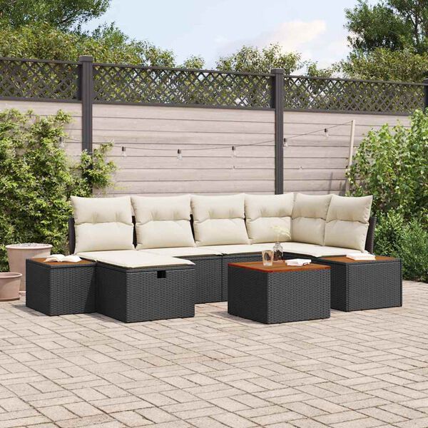 vidaXL Havesofa S&aelig;t med pude 7 pcs Sort 55 x 62 x 69 cm Poly rattan