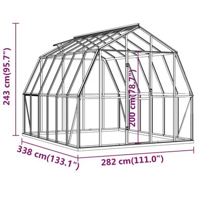 vidaXL drivhus med fundamentramme 9,53 m² aluminium antracitgrå