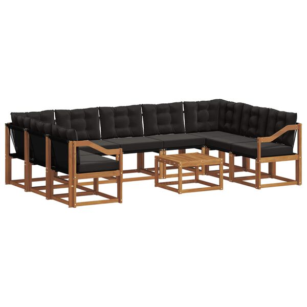 vidaXL Udend&oslash;rs sofagruppe 10 pcs Naturlig og sort Massivt Akacietr&aelig;