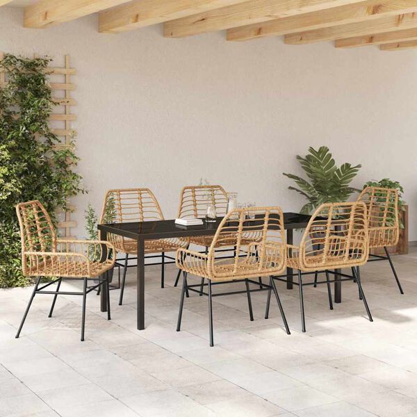 vidaXL Have Spisebordss&aelig;t 7 pcs Brun polyrattan