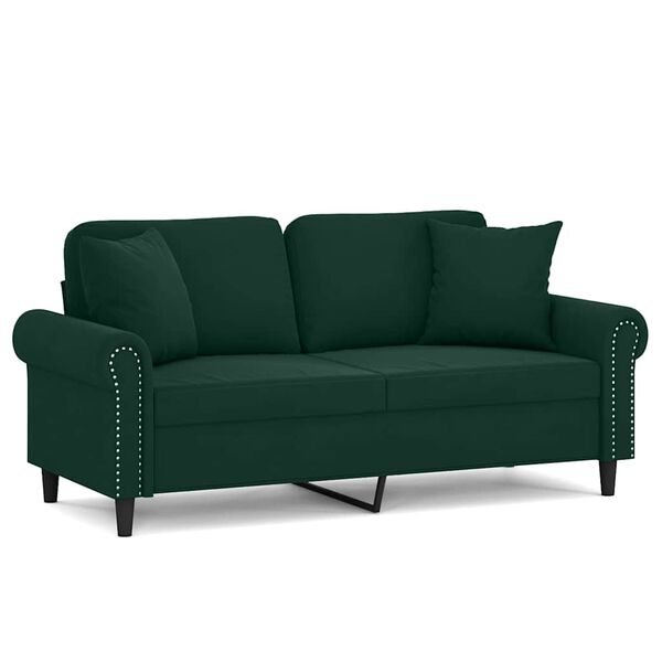 vidaXL 2-personers sofa med pyntepuder 140 cm velour m&oslash;rkegr&oslash;n