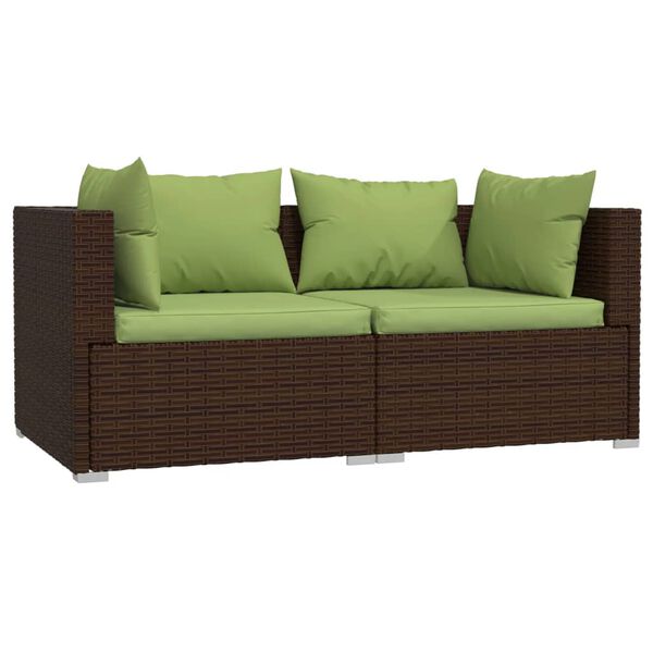 vidaXL 2-personers sofa med hynder polyrattan brun