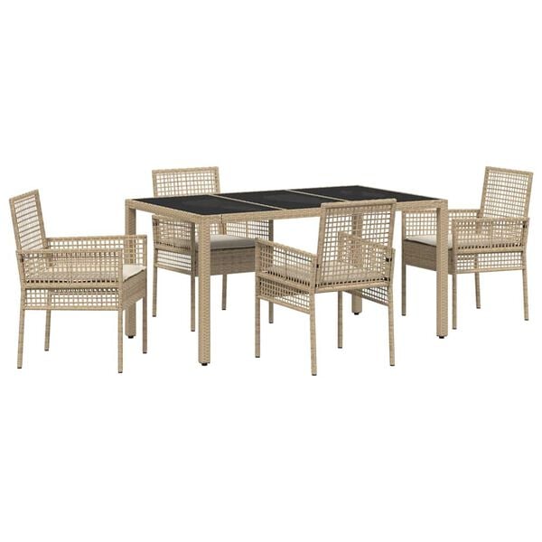 vidaXL Have Spisebordss&aelig;t 5 pcs Beige polyrattan