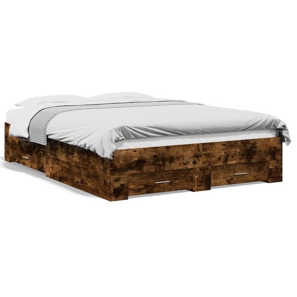 vidaXL sengeramme med skuffer 135x190 cm konstrueret træ røget eg
