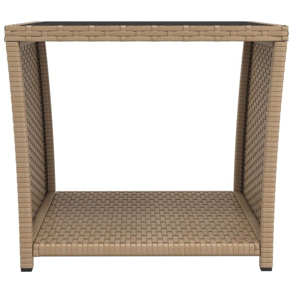 vidaXL havebord med glasbordplade polyrattan og h&aelig;rdet glas beige