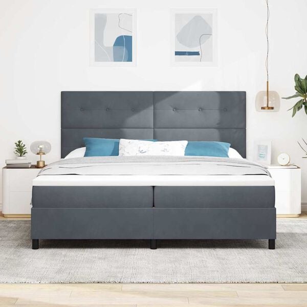 vidaXL Box spring seng med madras M&oslash;rkegr&aring; 200 x 200 cm Fl&oslash;jl