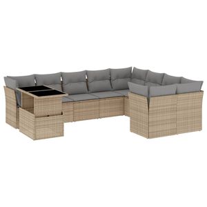 vidaXL sofas&aelig;t til haven 10 dele med hynder polyrattan beige