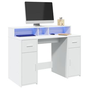 vidaXL skrivebord med LED-lys 120x55x91 cm konstrueret tr&aelig; hvid