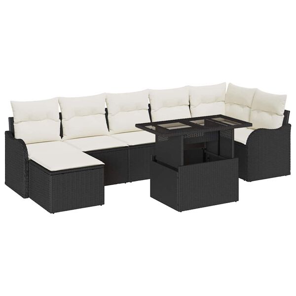 vidaXL Havesofa S&aelig;t med pude 8 pcs Sort Poly rattan