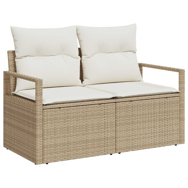 vidaXL Havesofa S&aelig;t med pude med opbevaring 7 pcs Beige Poly rattan