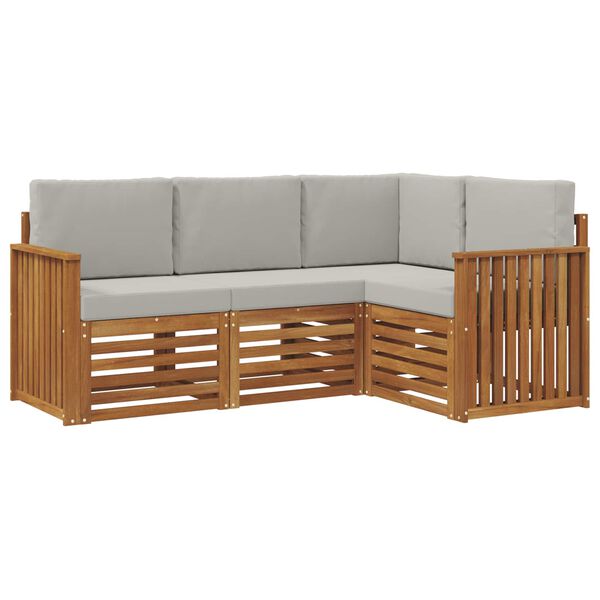 vidaXL Sofas&aelig;t med pude 4 pcs Naturlig og Lys Gr&aring; Massivt Akacietr&aelig;