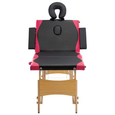 vidaXL sammenfoldeligt massagebord med træstel 4 zoner sort og lyserød