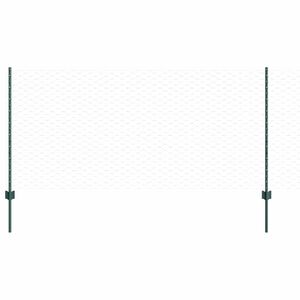vidaXL Sekskantet hegn med stolpe 10 x 1 m PVC-belagt st&aring;l Gr&oslash;n Mesh