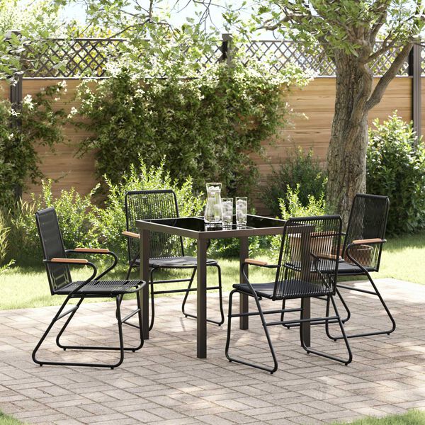 vidaXL Have Spisebordssæt 5 pcs Sort PVC rattan