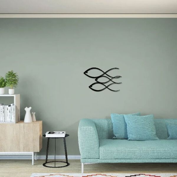 Homemania v&aelig;gdekoration Fish 50x30 cm st&aring;l sort