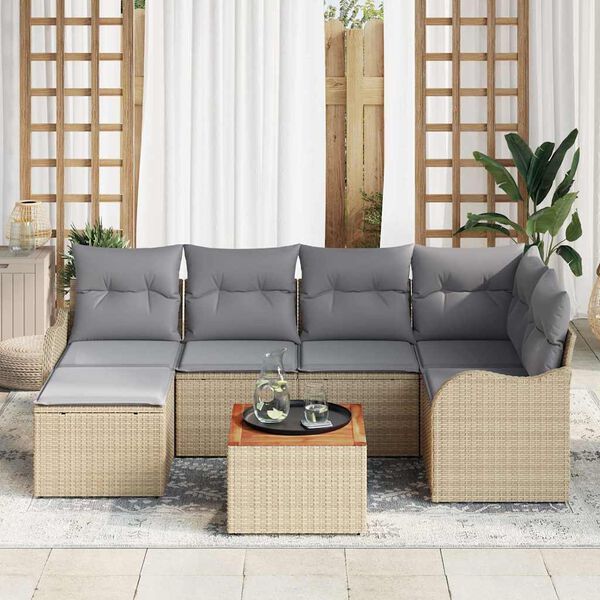 vidaXL Havesofa S&aelig;t 7 pcs Beige Poly rattan