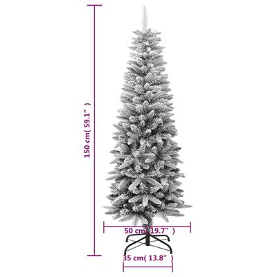 vidaXL kunstigt smalt juletræ med sne 150 cm PVC og PE