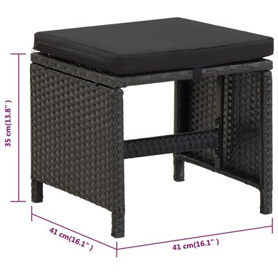 vidaXL udendørs spisebordssæt 5 dele med hynder polyrattan sort