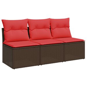 vidaXL havesofa med hynder 3-personers brun polyrattan