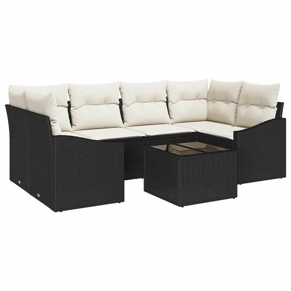 vidaXL Sofa Sæt med pude med pude 7 pcs Sort og Cream polyrattan