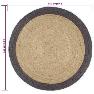 vidaXL håndlavet tæppe med mørkegrå kant jute 150 cm