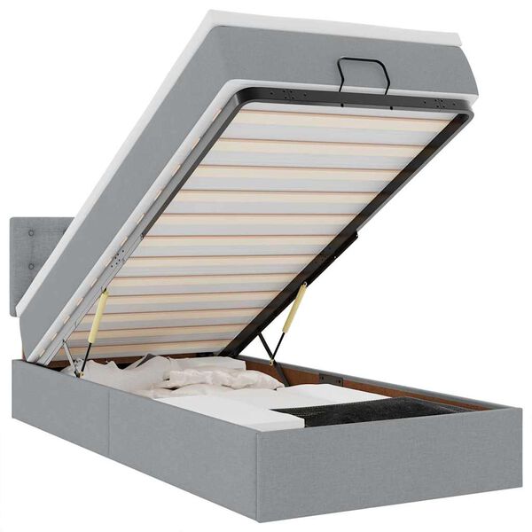 vidaXL osmannisk sengeramme med madras 90x190 cm stof lysegr&aring;