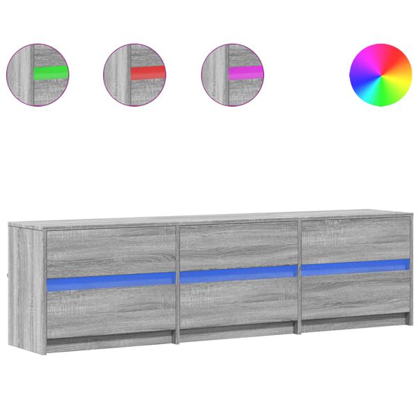 vidaXL tv-bord m. LED-lys 180x34x50 cm konstrueret træ grå sonoma-eg