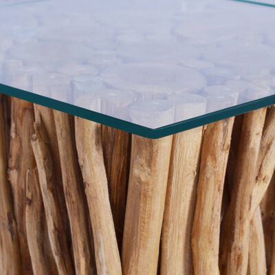vidaXL sofabord med glasplade 66x66x40 cm massivt teaktræ