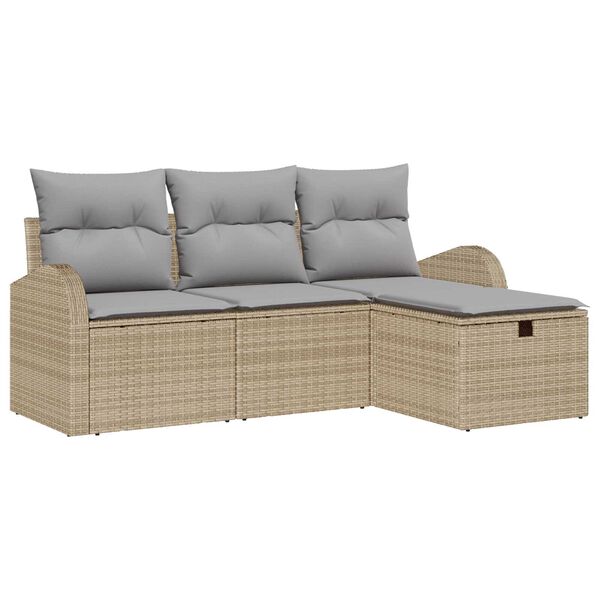 vidaXL Sofa S&aelig;t med pude 4 pcs Beige og lys gr&aring; polyrattan