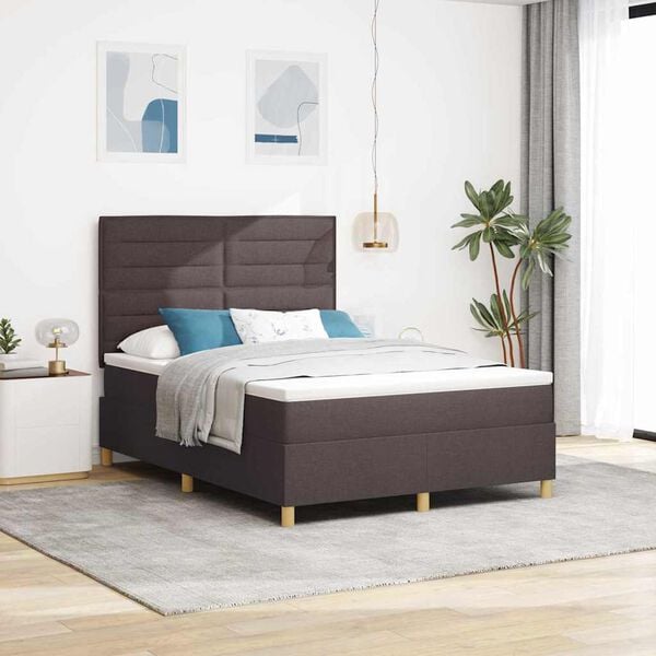 vidaXL LED Box Spring Bed med madras M&oslash;rk Brun 140 x 190 cm Stof