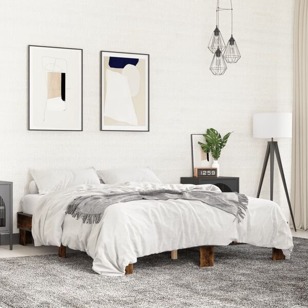 vidaXL sengestel 150x200cm konstrueret tr&aelig; og metal r&oslash;get egetr&aelig;sfarve