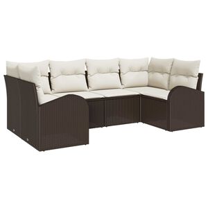 vidaXL Havesofa S&aelig;t med pude 6 pcs Brun og hvid polyrattan