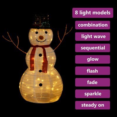 vidaXL dekorativ snemand med LED-lys 90 cm luksuriøst stof
