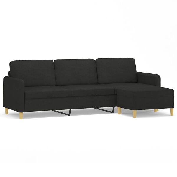 vidaXL 3-personers sofa med fodskammel 210 cm stof Sort