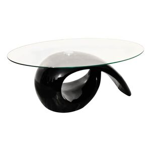vidaXL sofabord med oval bordplade i glas h&oslash;jglans sort