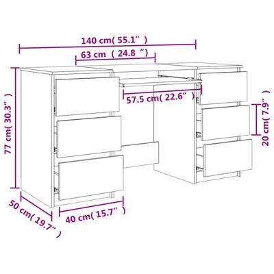 vidaXL skrivebord 140x50x77 cm konstrueret træ betongrå